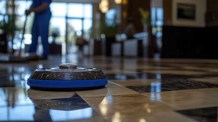 Fototapeta premium High-End Floor Cleaning: A Polished Marble Surface Gleams After Professional Cleaning
