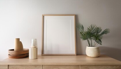 Minimalist 3D Render Simple Mockup Frame in a Minimalistic Interior, Echoing Modern Aesthetics and Serene Tranquility