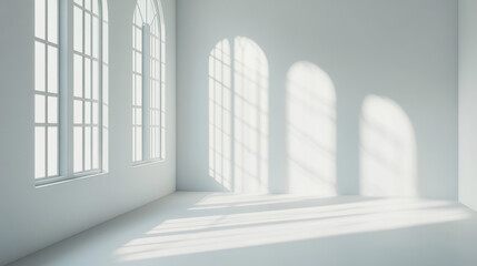 White room with a window and light shadow on the floor