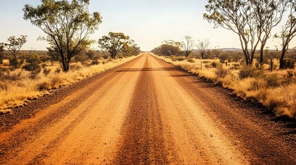 Endless Outback Road   Tranquil Dusty Trail Through Desolate Australian Landscape