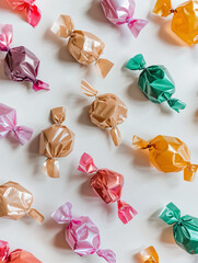 Wrapped candy laying on white background