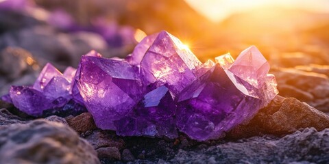Fototapeta premium Purple crystals on rock formation