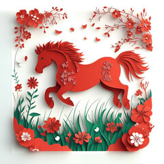Obraz premium Paper-cut art of the red horse