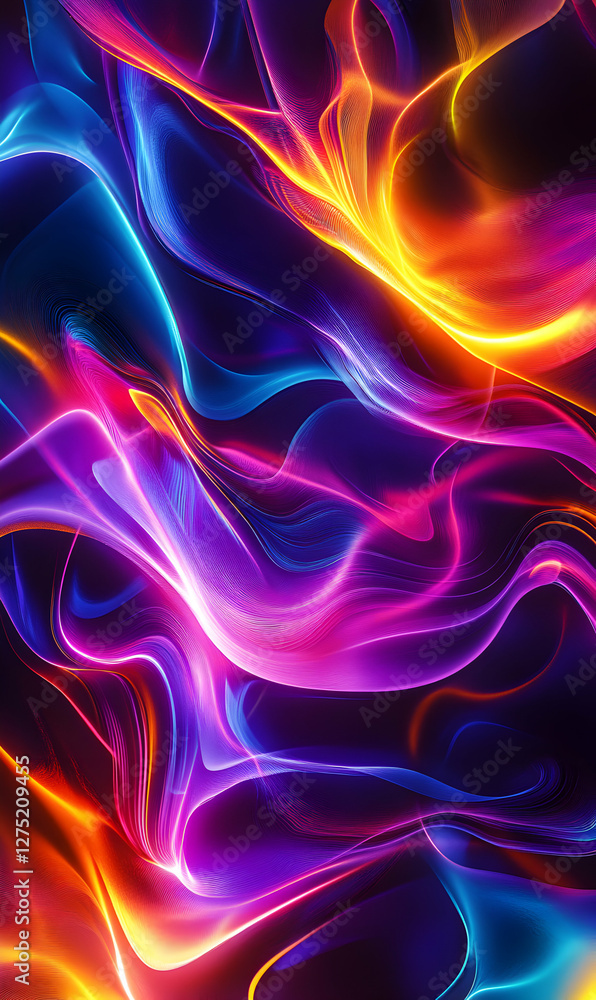 Poster vibrant abstract energy waves emanating from deep space with gradient color fusion
