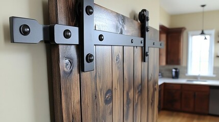 Dark Brown Wooden Sliding Barn Door With Black Hardware