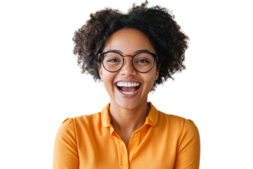 Happy young African American woman smiling and laughing, isolated on transparent background