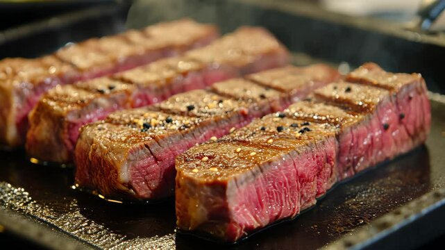 Experience the rich flavor of raw Japanese Wagyu beef prepared for barbecue grilling, Barbecue Steak raw Japanese Wagyu beef a5, There is fat between the meat