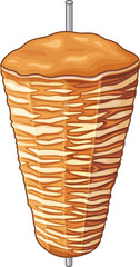 Doner kebab for shawarma vector illustration. Cartoon isolated chicken meat roll to grill on skewer in restaurant or Turkish street food cafe, tasty shawerma fastfood 
