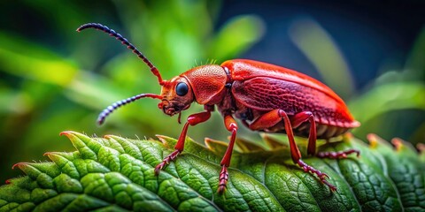 Naklejka premium Panoramic photography reveals vibrant red bugs in stunning detail.