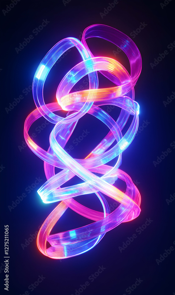 Poster abstract glowing light trails with vibrant colors in a dark background display