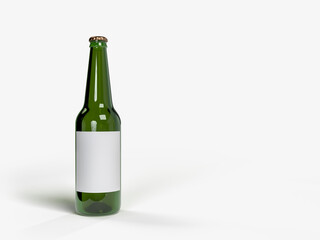 3D Realistic beer bottle green glass mockup container with blank label. Lager Beer isolated on white background with metal lid and liquid within. Concept of alcohol brand, drink, party, holiday, ads