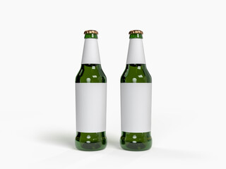 3D Realistic beer bottle green glass mockup container with blank label. Lager Beer isolated on...