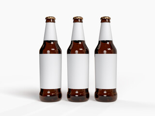 3D Realistic beer bottle brown glass mockup container with blank label. Lager Beer isolated on...