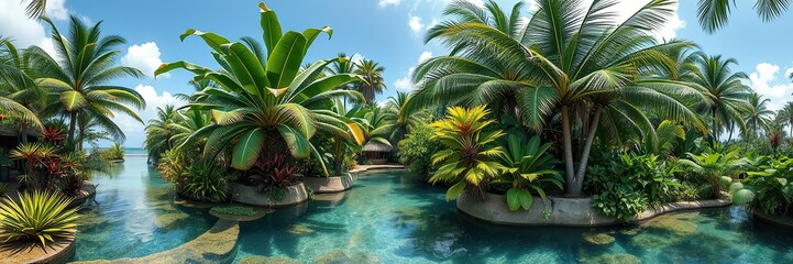 Fototapeta premium This video takes viewer to a tropical paradise displaying abundant plant life pristine water and a lively atmosphere that promotes relaxation and revitalization in this unique sanctuary