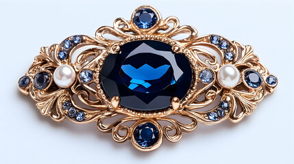 Naklejka premium Elegant blue sapphire gold brooch jewelry