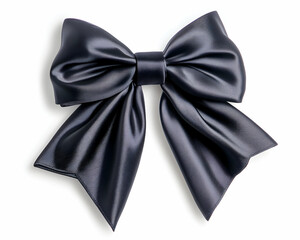 Elegant dark grey satin ribbon bow, isolated.  Gift wrap, decoration