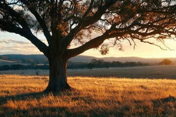 Fototapeta premium Tree in Field at Sunset
