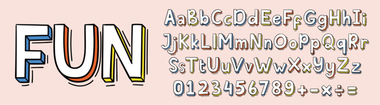 Alphabet A to Z and number 0 to 9 hand drawn style doodle vector illustration set