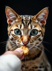 Obraz premium Cute Fluffy Ginger Tabby Kitten Sitting near Bowl Waiting to Eat Food