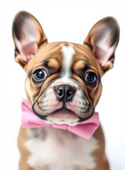 Fototapeta premium Darling French Bulldog Puppy in Polka Dot Bow Tie: Pure Heartwarming Joy
