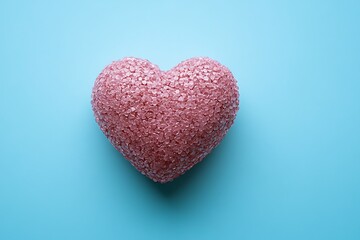 Fototapeta premium Pink heart, blue background, love