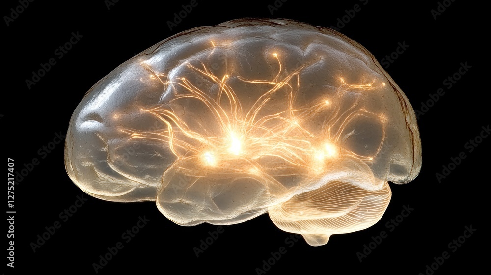Poster a stylized representation of a brain with glowing neural connections.