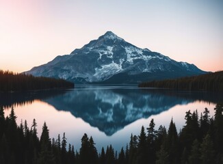 Stunning Mountain Reflection on Lake at Sunrise, Serene Nature Landscape