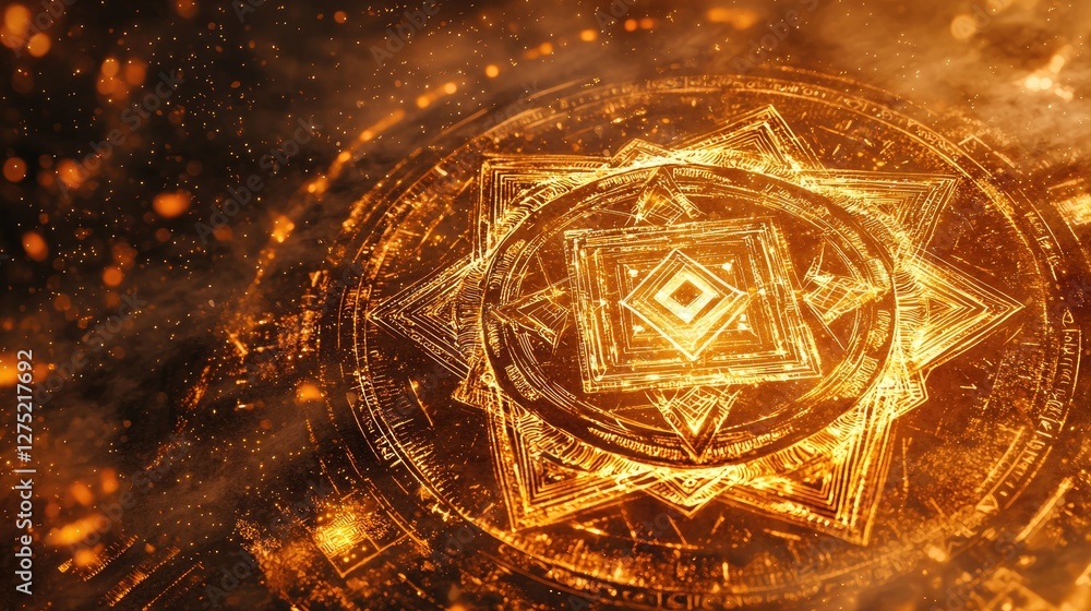 Poster glowing mandala design with intricate patterns and warm colors