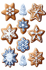 Festive gingerbread cookies with snowflake designs, winter holiday baking
