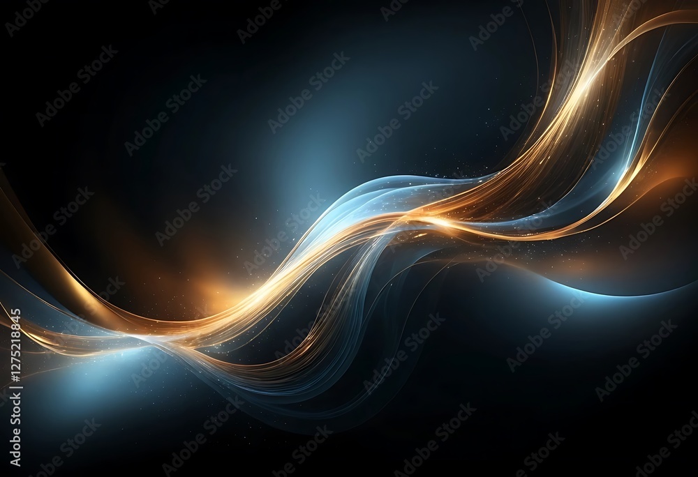 Poster abstract light streams, luminous golden waves on a dark gradient canvas