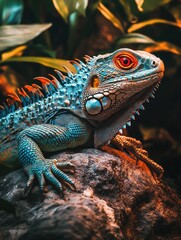 Fototapeta premium Blue lizard on rock