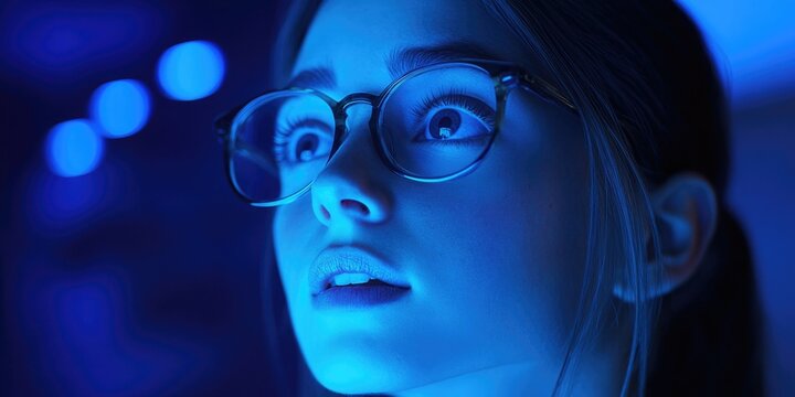 Woman Examining Object in Dim Light