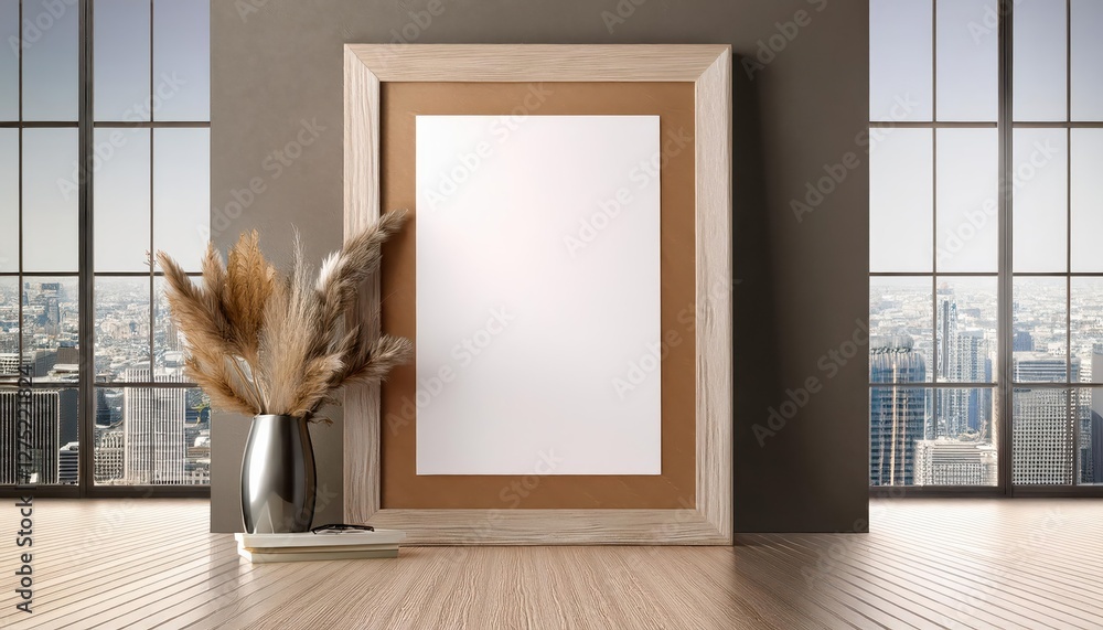 Aufkleber 3d render of mockup poster frame closeup in interior background a vibrant, futuristic scene showcasi