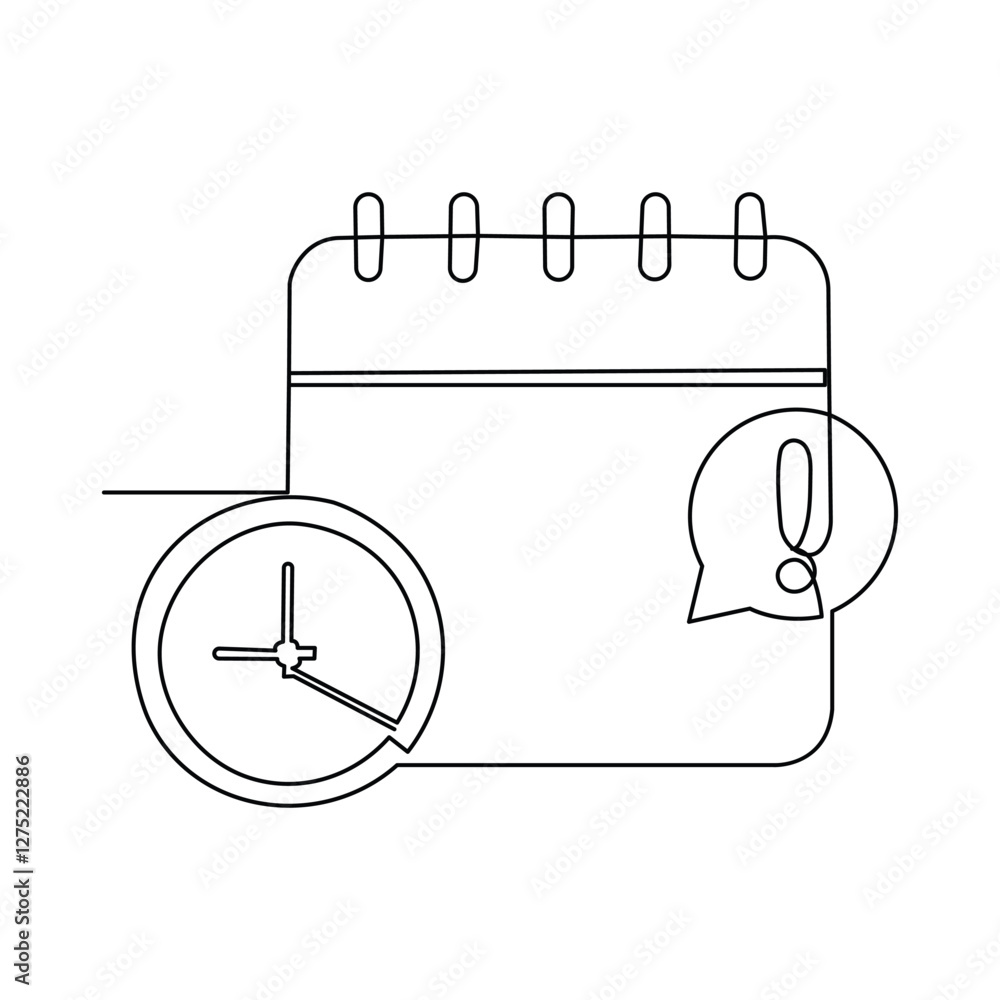 Poster continuous one line art drawing of table calendar vector icon