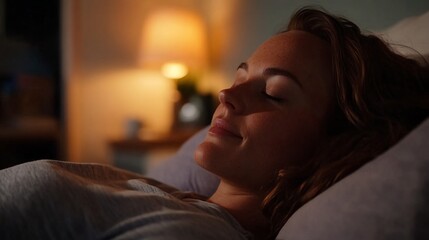 Woman peacefully resting in soft light evoking tranquility and serenity
