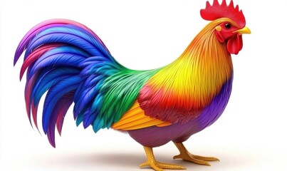 Fototapeta premium A vibrant, colorful rooster stands proudly against a plain background, showcasing its feathers