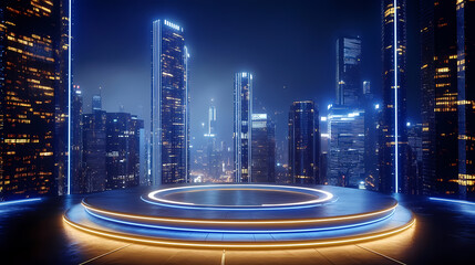 Fototapeta premium Sci-Fi City Nightscape with Futuristic Platform