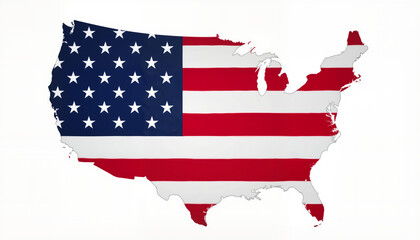 Abstract silhouette of USA with red, white, and blue design, patriotism