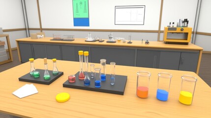 Naklejka premium Chemistry Lab: Colorful Experiment Setup