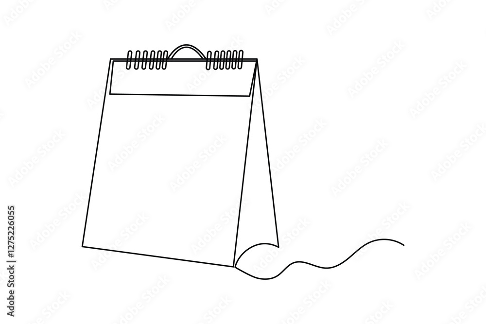 Poster table calendar continuous one line art drawing of isolated outline vector design