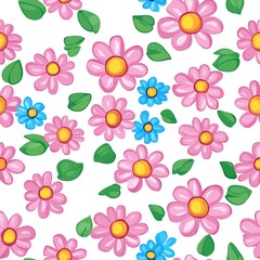 Pink   Blue Flower Pattern  Seamless Floral Design  Spring Background