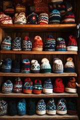 Fototapeta premium Wooden Shelf Filled with Hats