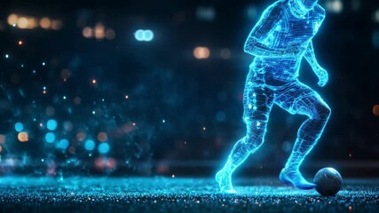 Futuristic holographic soccer player in action - Powered by Adobe
