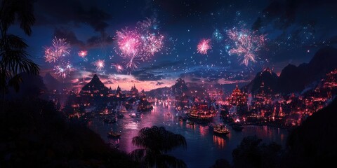 Cityscape with Fireworks