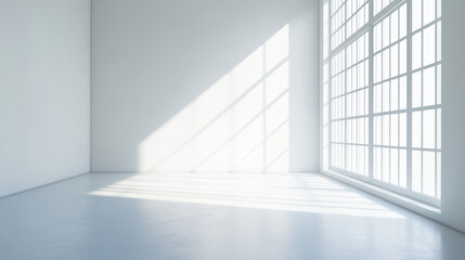 Fototapeta premium White room with a window and light shadow on the floor