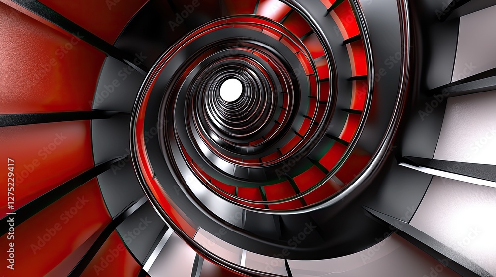Poster abstract spiral structure with red and black color contrast