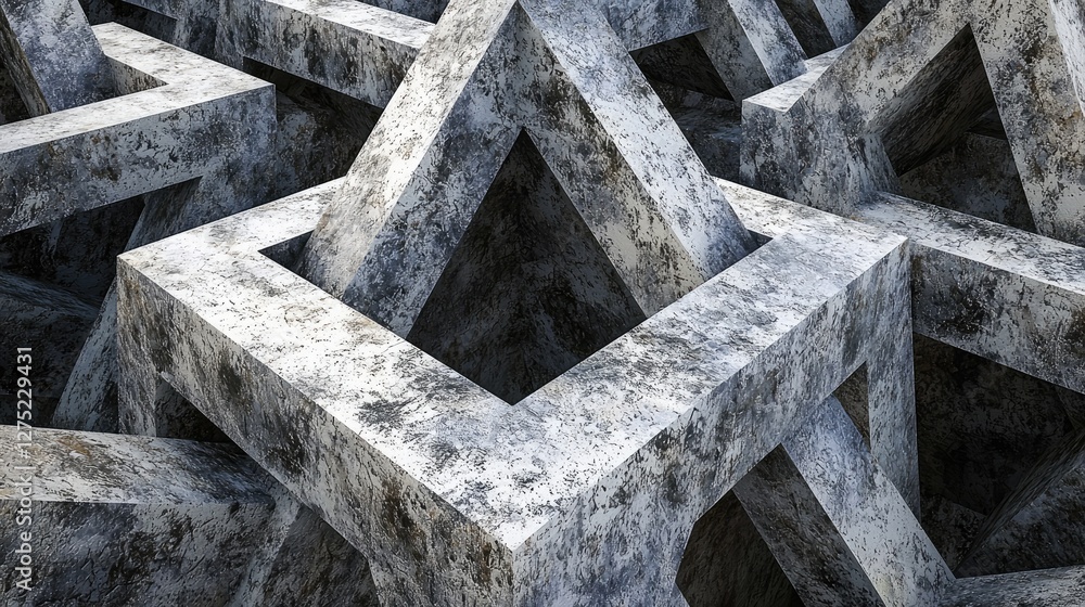 Poster intricate geometric pattern of textured triangular shapes in stone