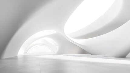 Futuristic Minimalist Interior with Curved Space and Natural Light