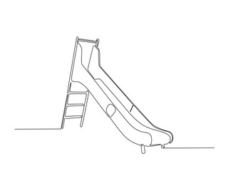 Kids slide playground line art drawing vector illustration. Continuous line art drawing of slide playground. Editable stroke.