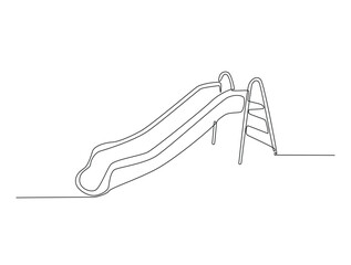 Kids slide playground line art drawing vector illustration. Continuous line art drawing of slide playground. Editable stroke.